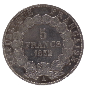 5 Francs Louis Napoléon Bonaparte in Silber kerhseite